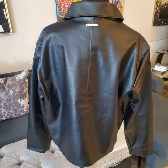 Jason Wu Black Faux Leather Button Jacket - Picture 4 of 8